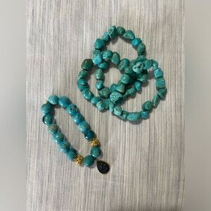 4 Piece Turquoise Bracelet Set 1 w/ Druzy and Gold detail